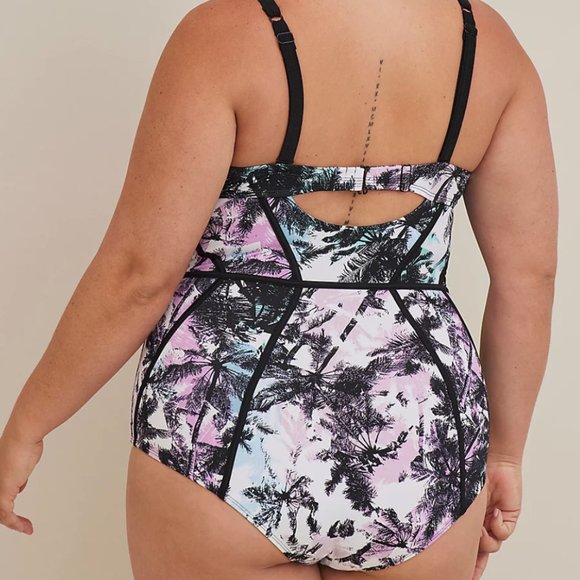 Torrid Plus Size 6X(30)D/DD Slim Fix Palm Print Underwire Push Up Swimsuit, NWT - Picture 4 of 4